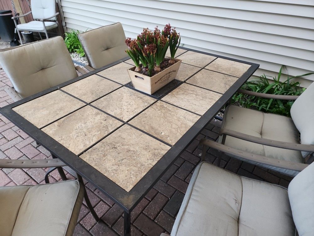 Patio Table/Iron Umbrella Base/6 Chairs for Sale in Warrenville, IL