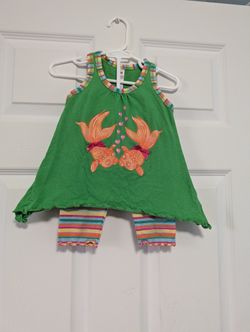 Love U Lots Green Dress with Colorful Trim girls Size 3T