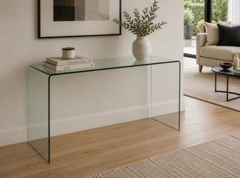 Modern Bent Glass Console Table | Minimalist Waterfall Design