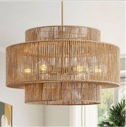 Rattan chandelier rope pendant light