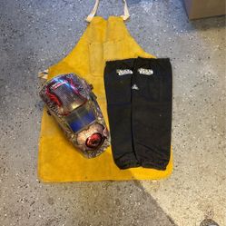 Welding Hood With Leather Welding Apron And Welding Sleeves. Very Good Condition!