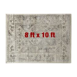 Mila Beige/Cream 8 ft. x 10 ft. Vienna Tiled Border Area Rug