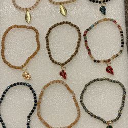  Beaded Bracelets With Plant Leaf Charm 