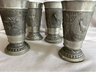 Vintage hunting scenes pewter goblets