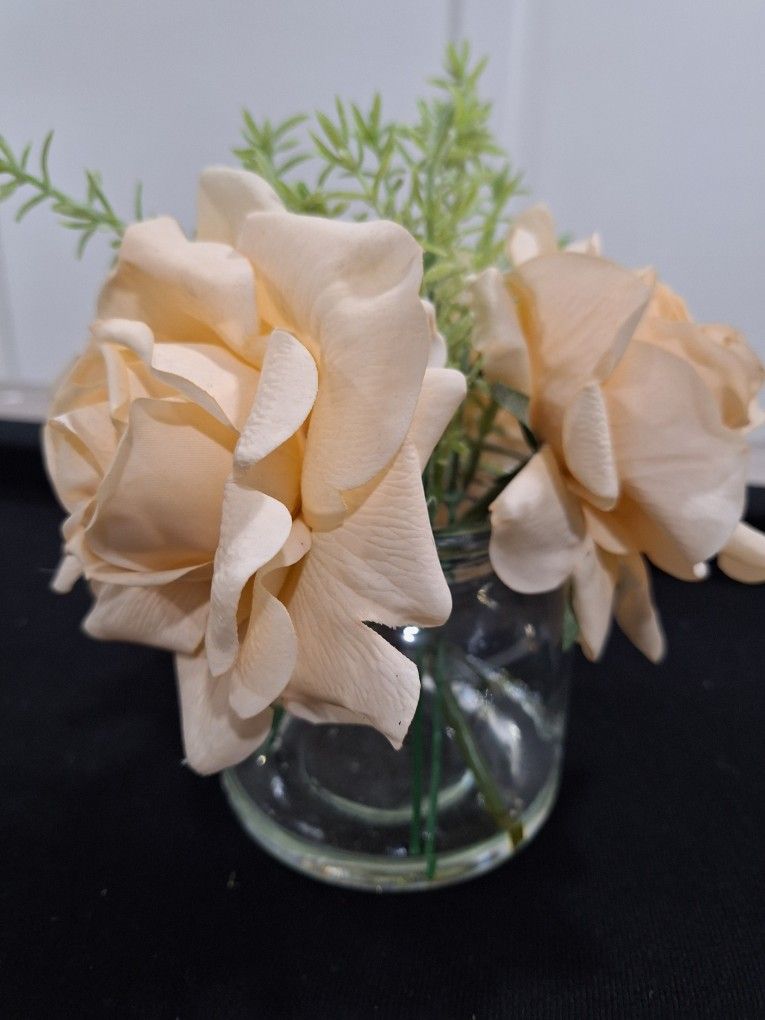 Peach Artificial Flowers with Glass Vase