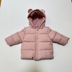 Old Navy Baby Infant 3-6 months Pink Puffer Winter Coat w/ bear ears water resistant Fleece lined