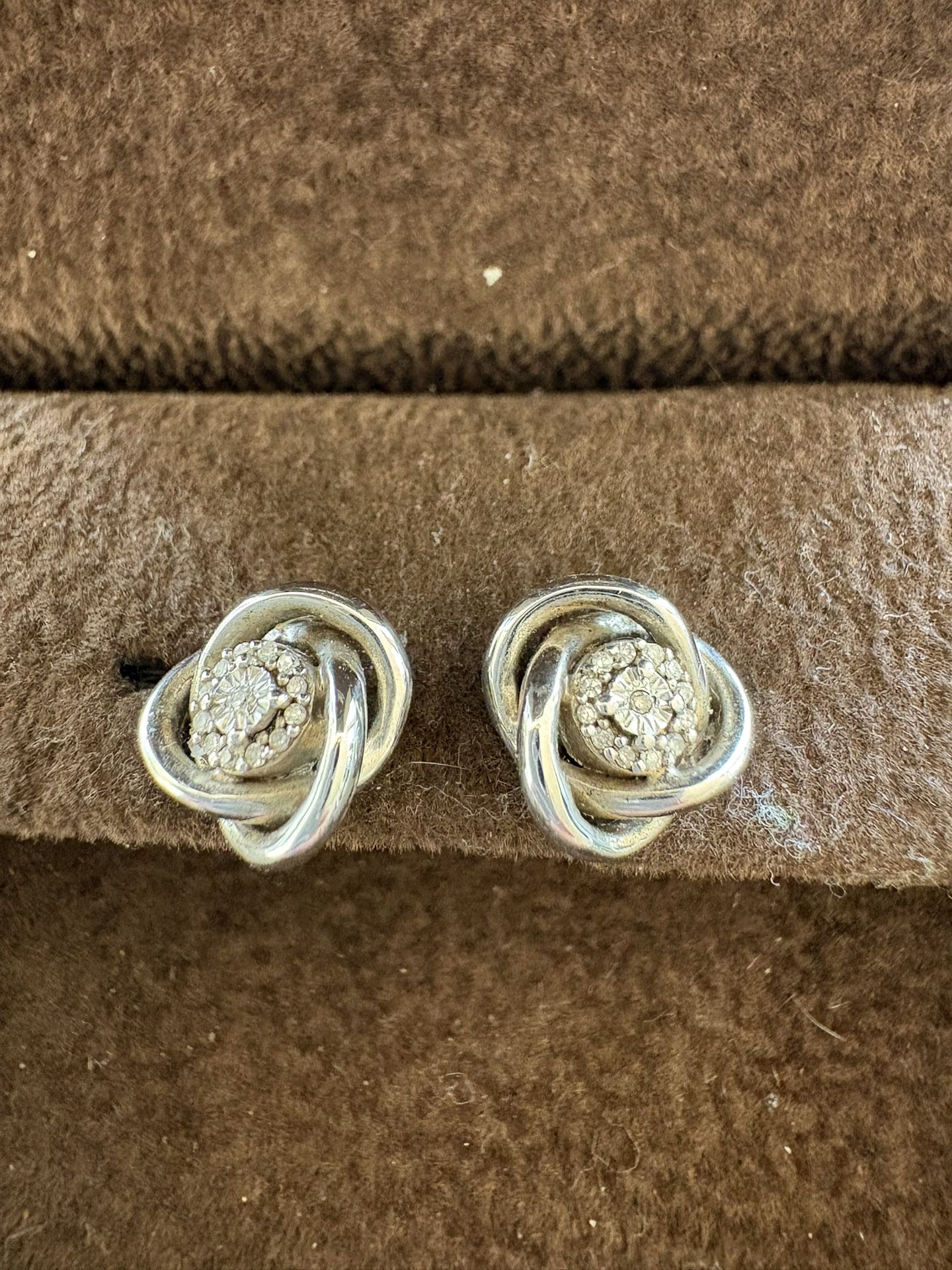 Brand New Designer Sterling Silver Diamond Earrings - New In Box