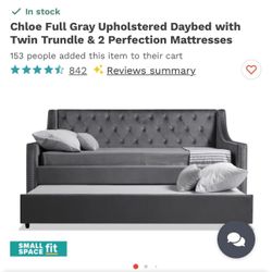 Chloe Full Grey Upholstered Daybed With Twin Trundle