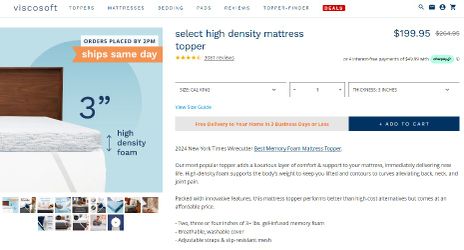 California King Viscosity High Density 3" Memory Foam Mattress Topper