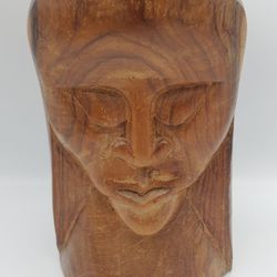 Tribal Hand Carved Dark Wood Bust