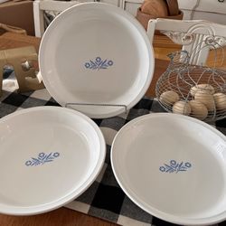  3 1960'S Corning Ware Cornflower Pattern 9" Pie Plate Dish # P-309 BLACK MARK