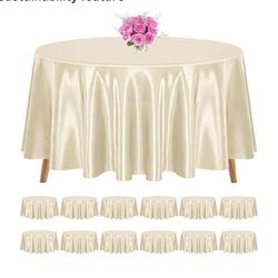 12 Pack 120 Inch Round Tablecloth, Champagne Satin Fabric Table Cloth for Round Table, Wrinkle Resistant Washable Table Cover Bright Silk Table Clothe