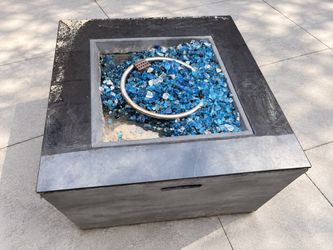 Square Outdoor Propane Fire Pit Table with Blue Glass