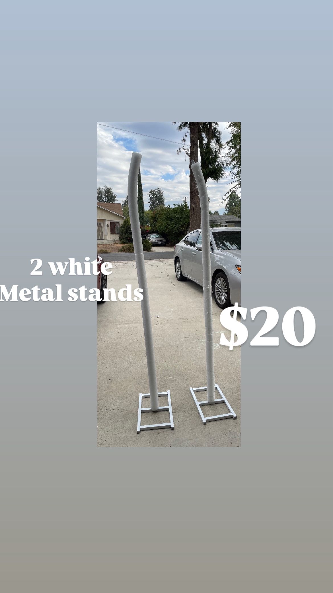 2 metal stands with white foam for flower or balloon arrangements 1 was used for flowers