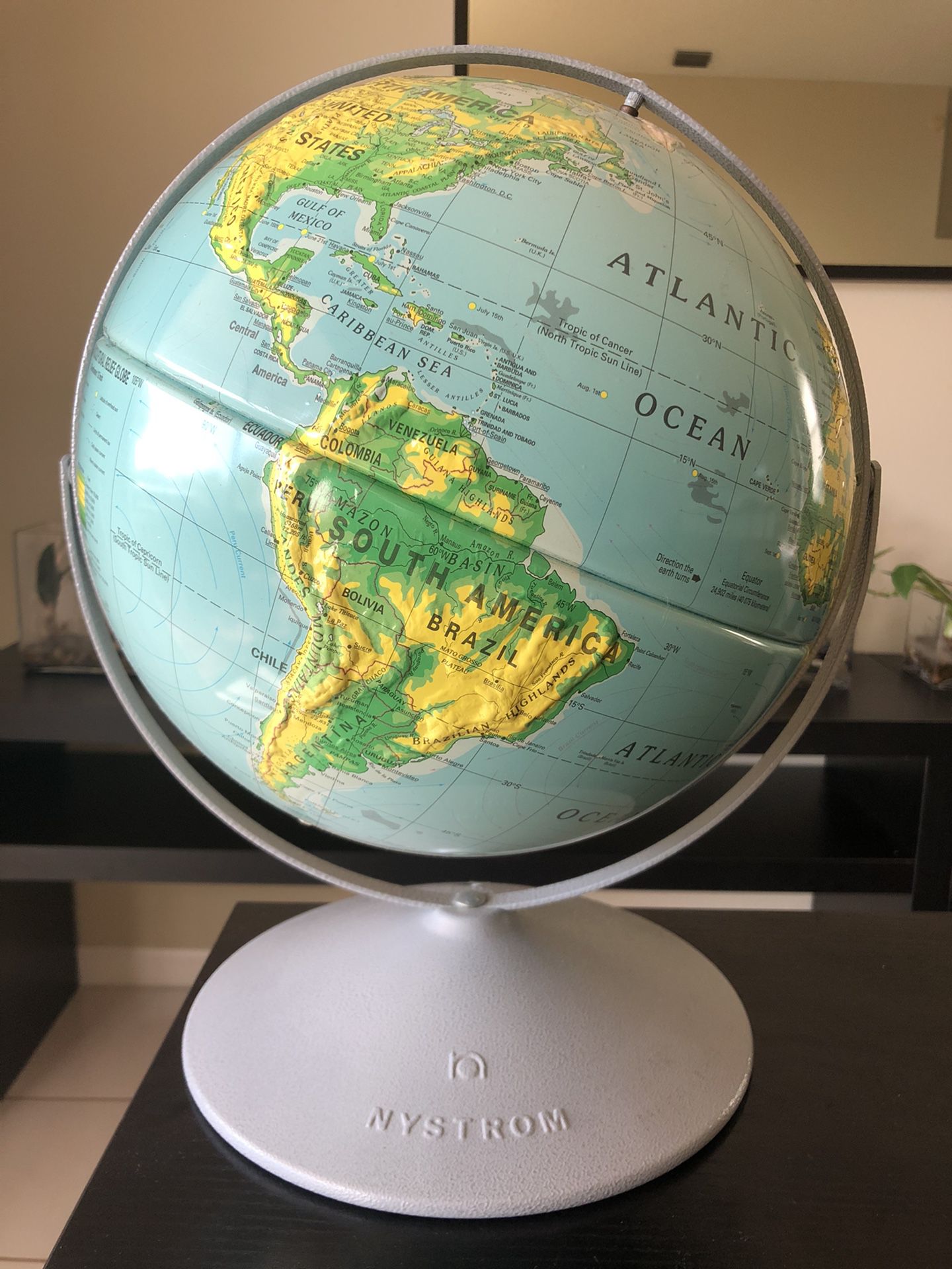 World Globe Nystrom Dual Rotating Axis 12" High Raised Relief Medal Base