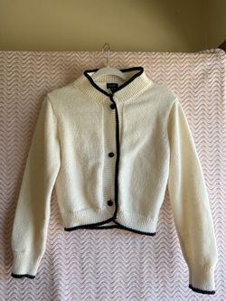 Cream Knit Cardigan with Black Trim