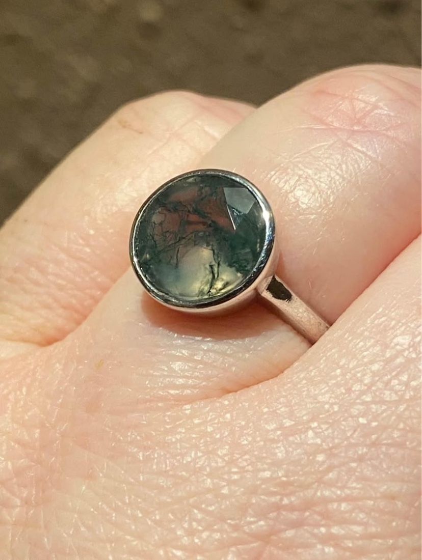 Moss Agate Ring 925 Sz 7