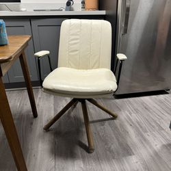 White Faux Leather & Brown Swivel Arm Chair