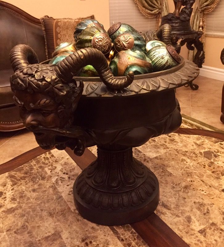 Large Antique French solid bronze centerpiece, vase, bowl or urn