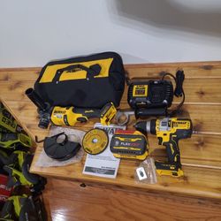 Dewalt 60V 'Max' Angle Grinder, 20V 'Max' 1/2" Hammer Drill, Flexvolt Battery, Rapid Charger, Carry Bag Kit