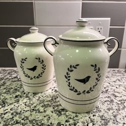 Farmhouse Canister Set With Lid Black White Birds 2 Piece