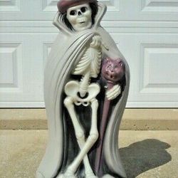 Grim Reaper Skeleton w/Purple Cat Cane Blowmold Electric Light