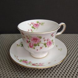 Avon Pink Roses Tea Cup and Saucer Bone China Made in England 1974 