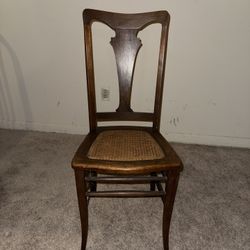 Vintage Thonet-Style Bentwood Cane Side Chair – Carved Back, Small Seat Tear