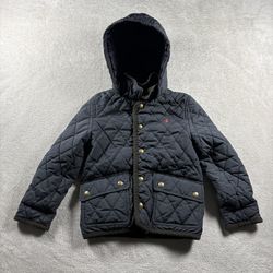 Polo Ralph Lauren Quilt Hooded Barn Jacket Youth Kids Size 6 Blue Snap Up#600