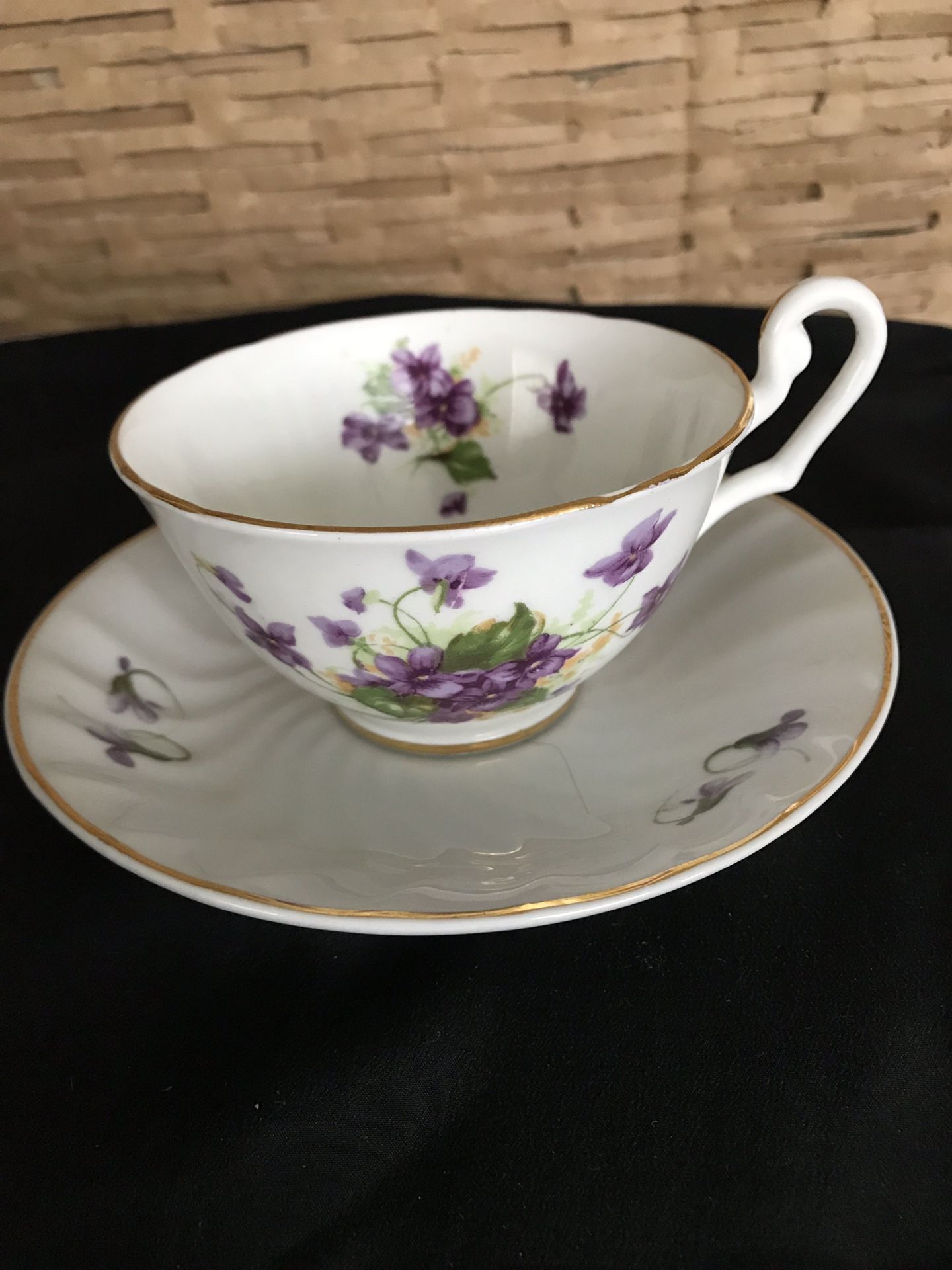 Clarence Bone China Teacup, Hand Painted Violet s on crisp white China Teacup, Saucer,not matched but perfect together..