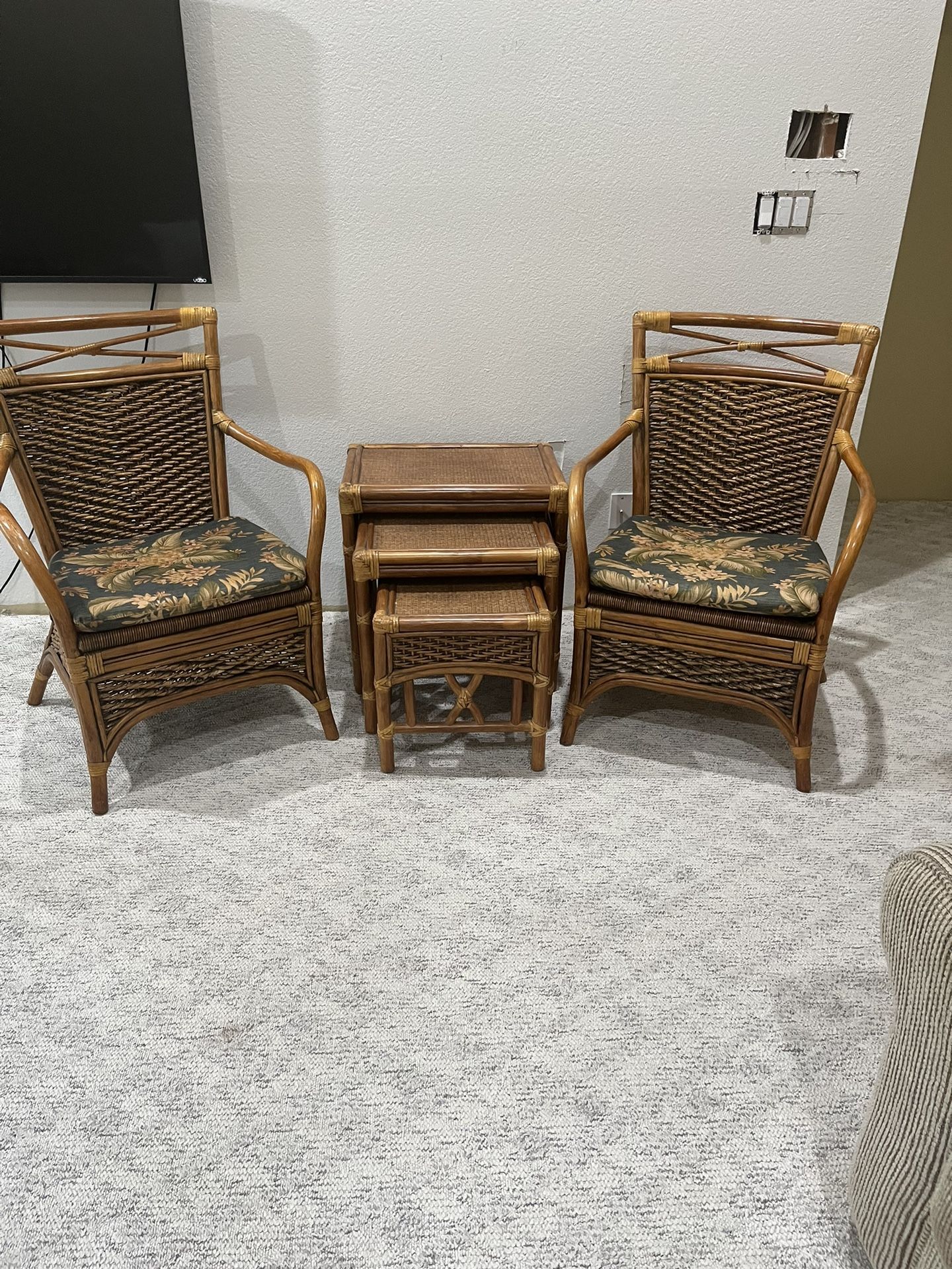 Ratan chairs and nesting tables