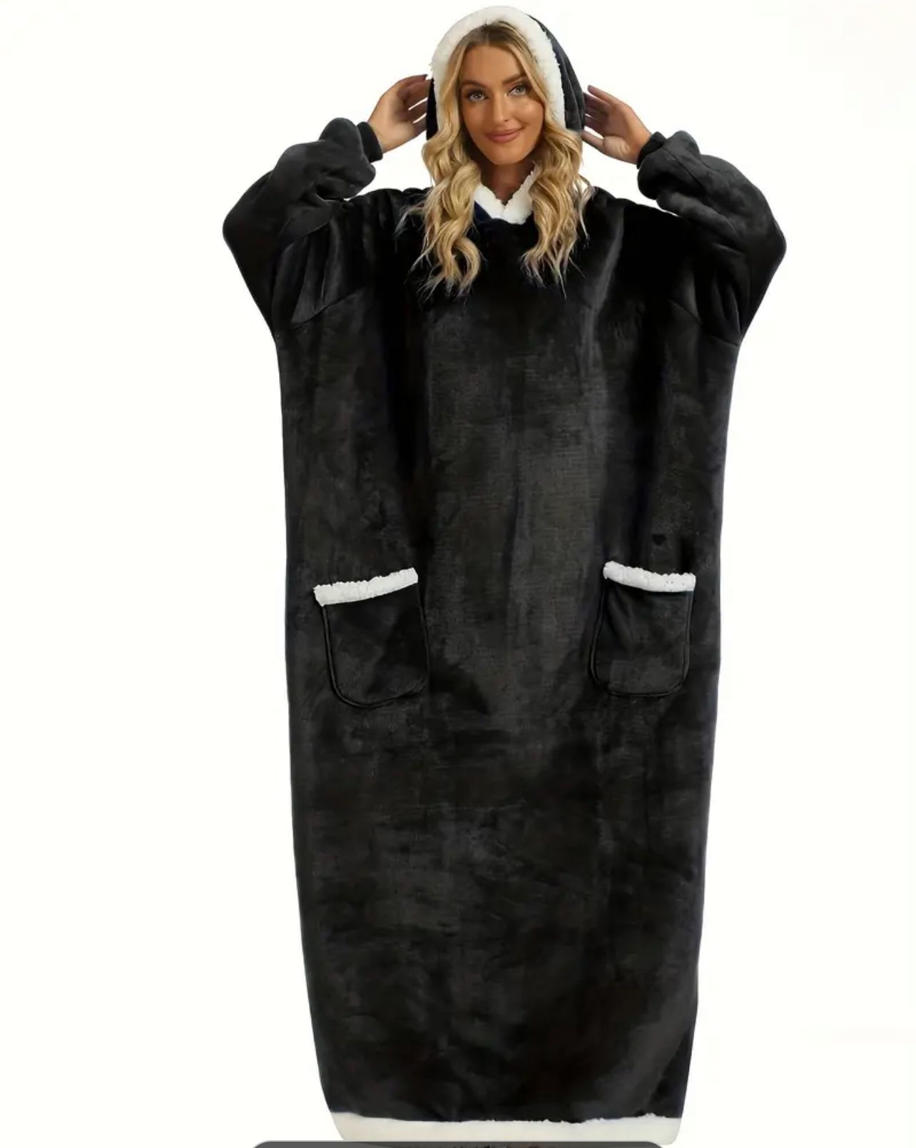 Women's Plus Size Long Sleeve Flannel Hooded Robe with Pockets - Cozy Oversized Fleece Loungewear Blanket