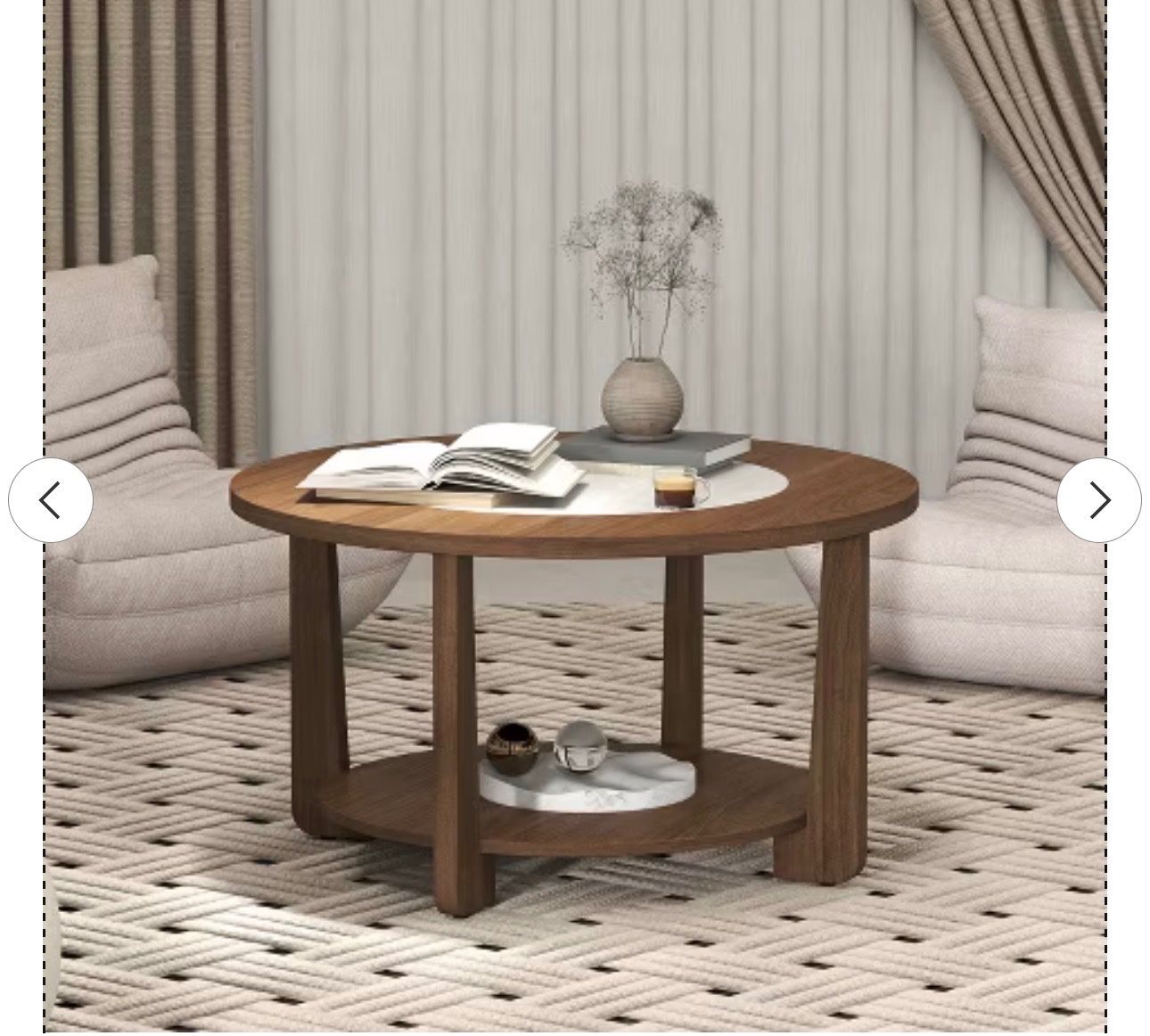 Costway Round Coffee Table w/ 2-Tone Tabletop & Open Storage Shelf Wood