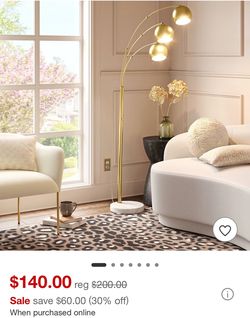 Brass-finish floor lamp with 3 heads