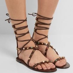 Valentino Rockstud Rolling chocolate leather lace-up gladiator sandals size 39