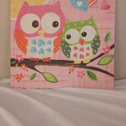 Cute & Colorful Owl Pair Canvas Wall Art 21 x 21