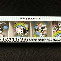 New Hello Kitty and Friends Glassware Set Of Four, Shot Glass 1.5oz 