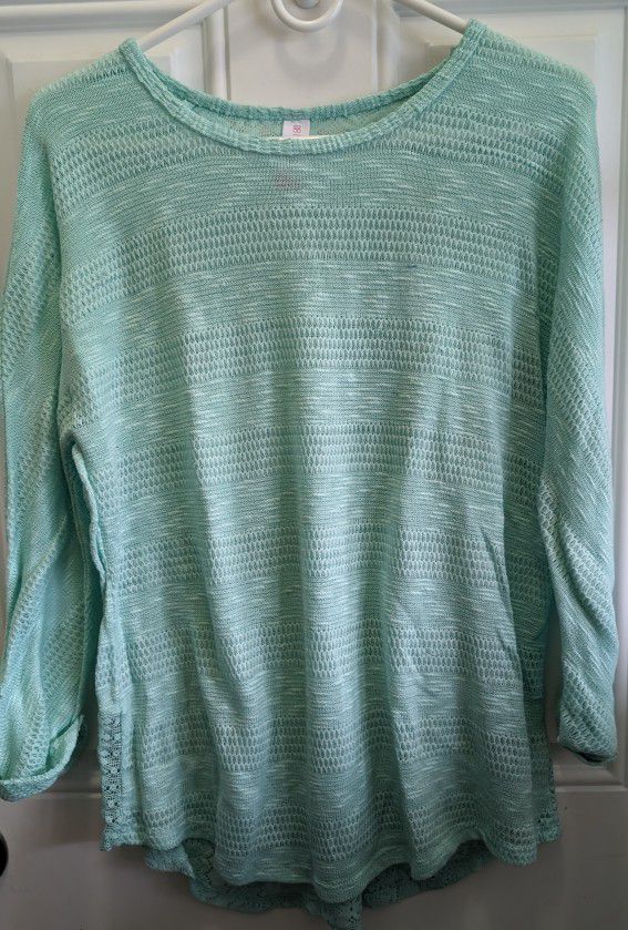 Womens Juniors XXL 19 By No Boundaries, Mint Green, Lacey, Light Weight, Cuffed Sleeves, 100% Polyester 