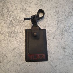 TUMI Black Leather Luggage Replacement Tag Red Logo Double Sided