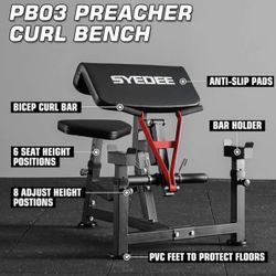 Mikolo Preacher Curl Bench, Plate Loaded Bicep Curl Machine, Bicep and Tricep Workout Equipment，2 in 1 Arm Training Machine for Home Gym,Red