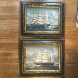 Old Painting - Pair of Sailing Ships
