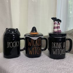Rae Dunn Halloween Mugs With Topper