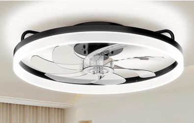 Fszdorj 23.6'' Ceiling Fan with Light, Upgraded Low Profile Fan, Flush Mount Ceiling Fan, 6 Speeds, Dimmable LED, App & Remote Control, Quiet DC Motor