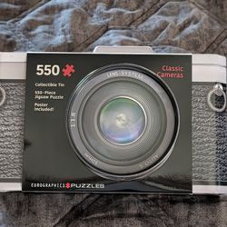 Vintage Camera 550 Piece Jigsaw Puzzle in Collectible Shaped Tin Eurographics