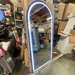 LED MIRROR - 71 x 32 Full Length Dimmable LED Arch Light Up Mirror With Stand 71x32