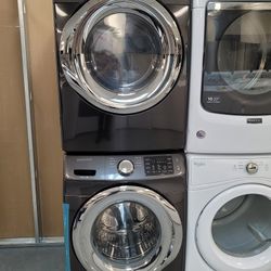 Samsung Front Load Washer And Stackable Gas Dryer Set In Black Stainless Steel 