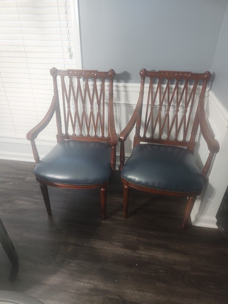 Blue Leather Antique Chairs