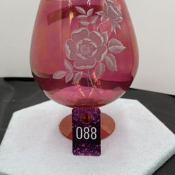 West Virginia Glass Cranberry Luster Crystal Rose Motif Snifter