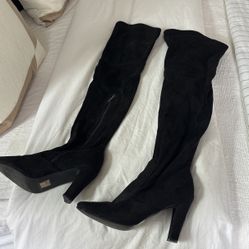 Black Suede Look Thigh Boots 7.5