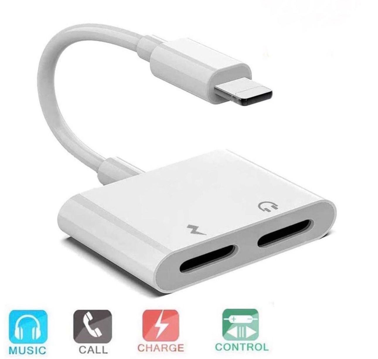 iPhone Adapter, Dual Lightning Audio + Charger Adapter Dongle Cable Splitter Compatible with iPhone 14/14 Pro Max/13/12/11/SE/X/XR/XS/8/7/6 Support Ca
